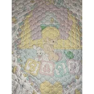 Vintage Precious Moments Our Baby Double Sided Ruffle Quilt Blanket 34” x 43”